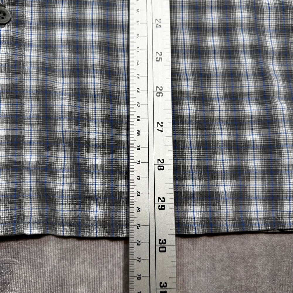 The North Face Mens Large Plaid Button Down Shirt Short Sleeve Gray Blue TB50 - Picture 7 of 8